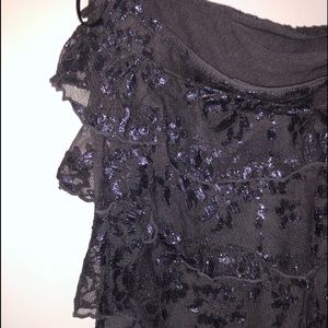 EXPRESS Grey Metallic Lace Ruffle Strapless Dress